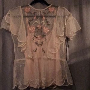 DEX Sheer White Floral Shirt